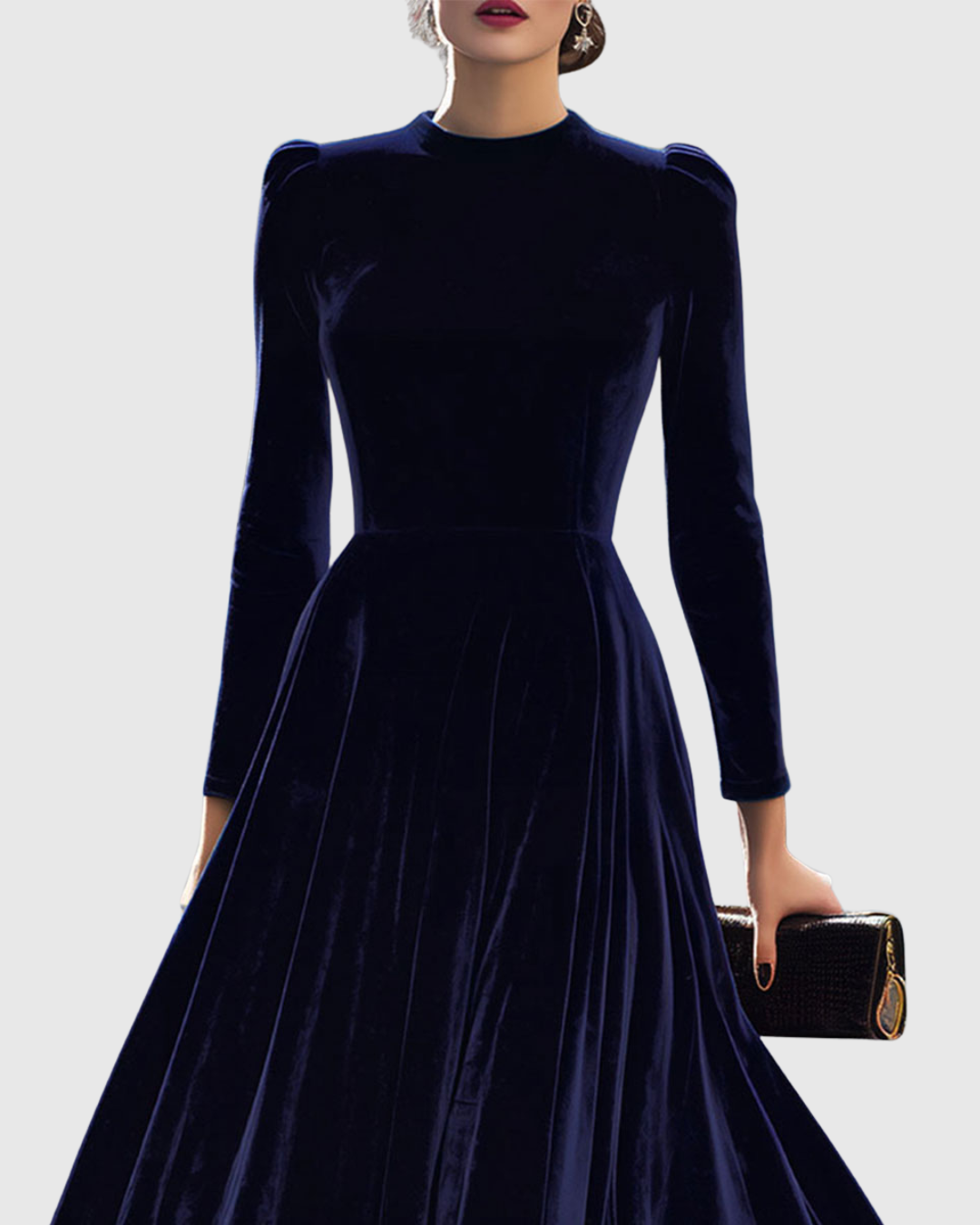Cordelina | Navy Velvet Empire Waist Dress Long Sleeve