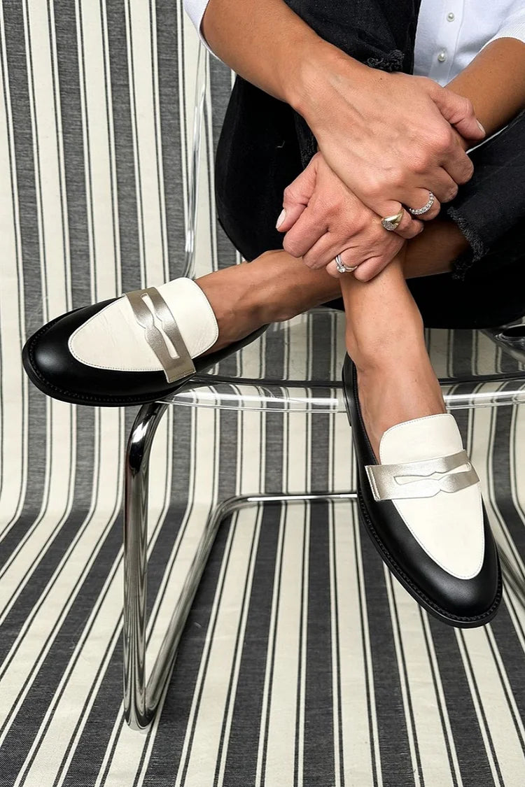 Sally | Black White Two-Tone Slip-On Mens Loafers