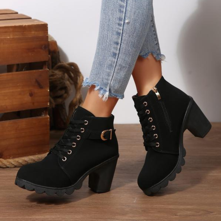 Marlene | Lace-Up Block Heel Ankle Boots with Buckle