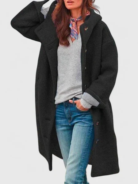Alida | Hooded Button-Front Long Wool Coat