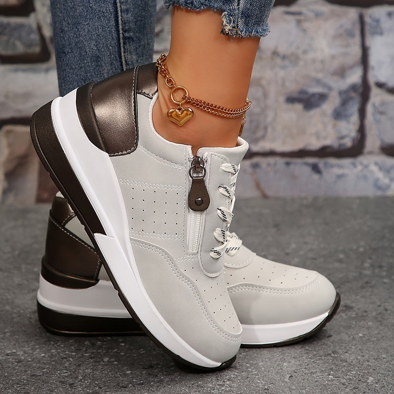 Gwen | Lace-Up Wedge Sneakers with Side Zip
