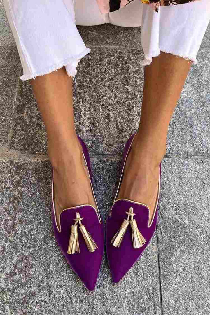 Chimene | Pointed-Toe Tassel Loafers with Metallic Detail