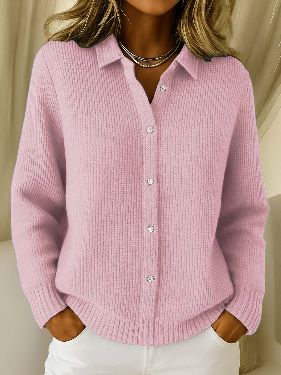 Cathryn | Waffle Knit Button-Front Cardigan Top