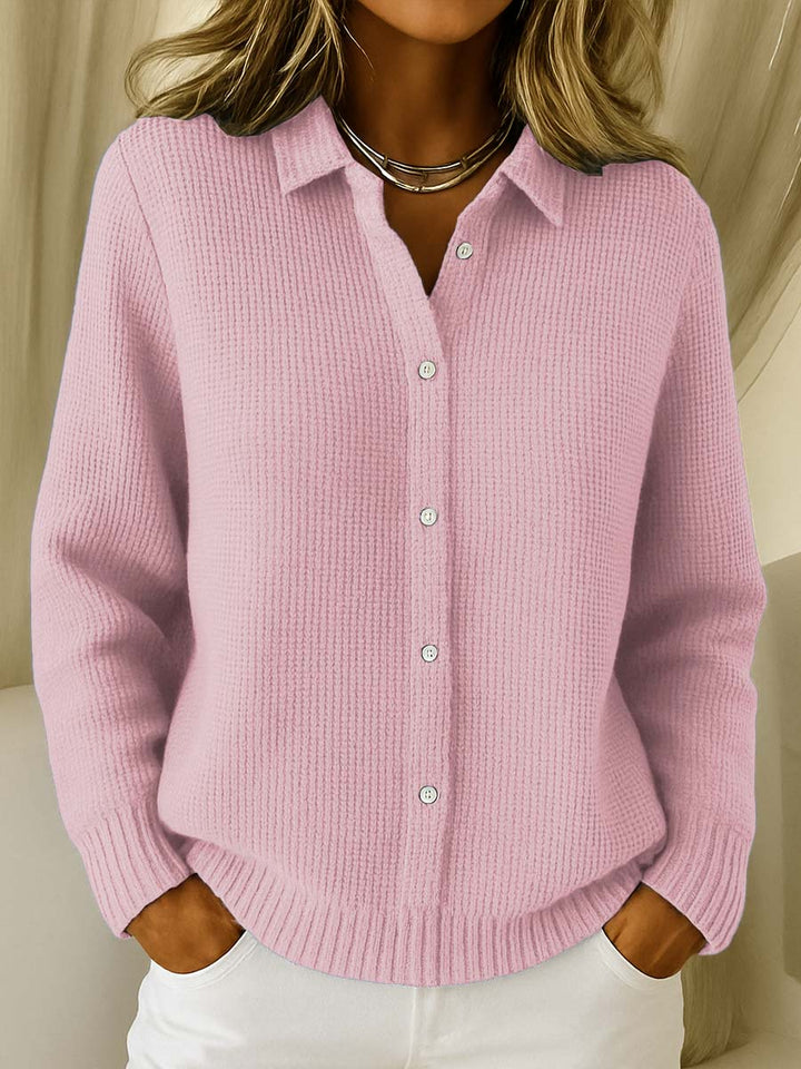 Cathryn | Waffle Knit Button-Front Cardigan Top