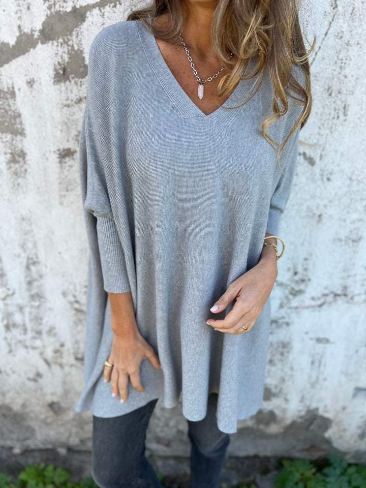Fabia | Oversized V-Neck Knit Tunic Sweater