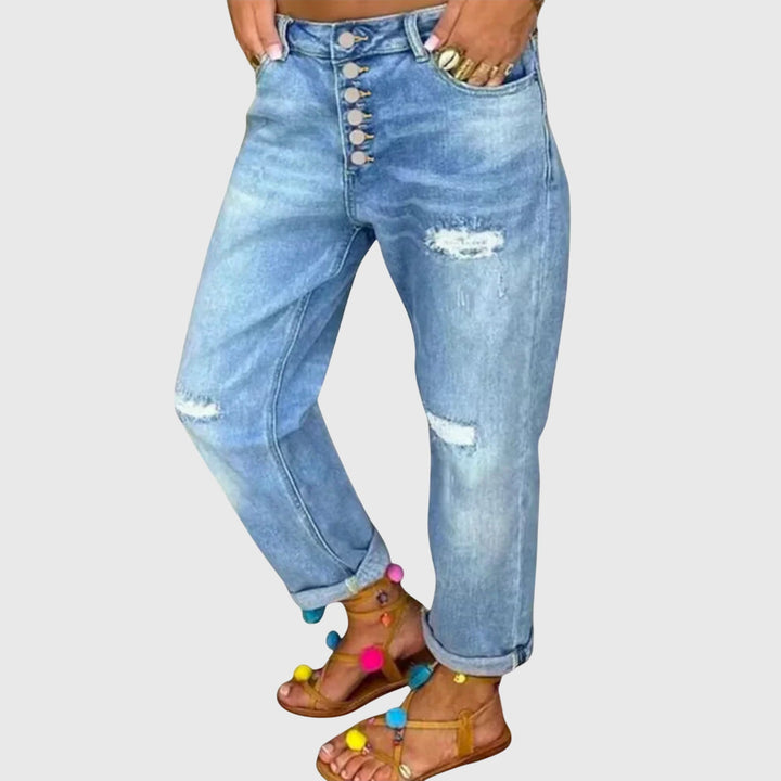 Taylor | Light Blue Distressed Boyfriend Jeans Button-Fly