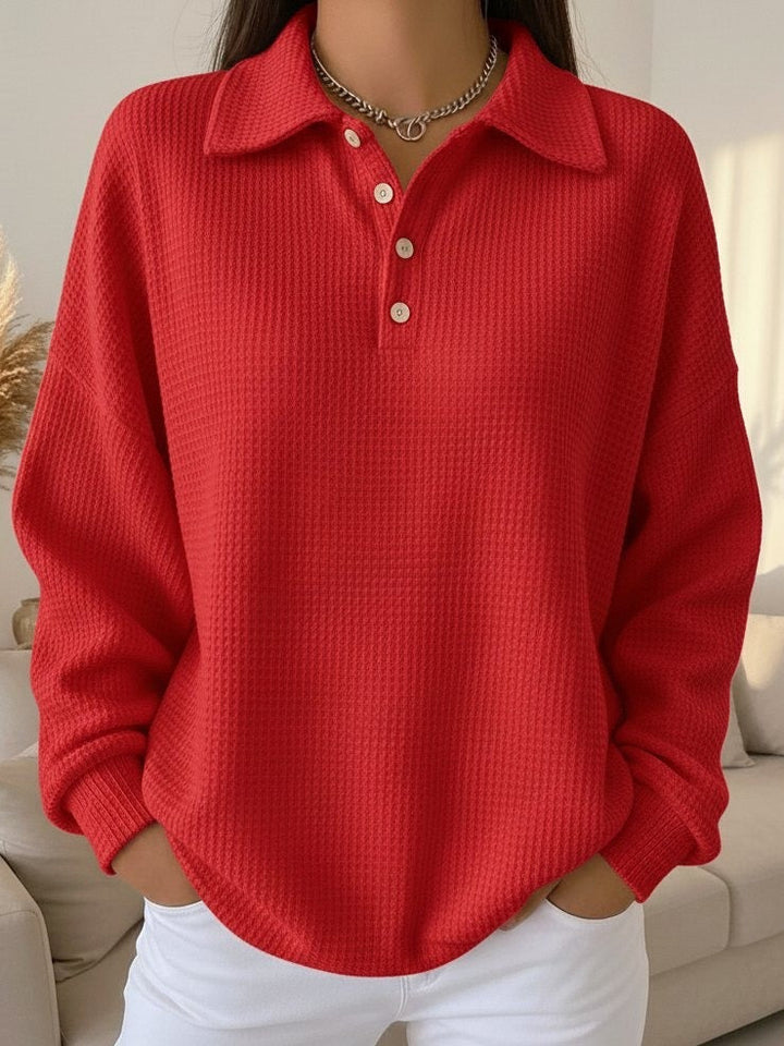 Amanda | Waffle Knit Polo Sweater with Buttons