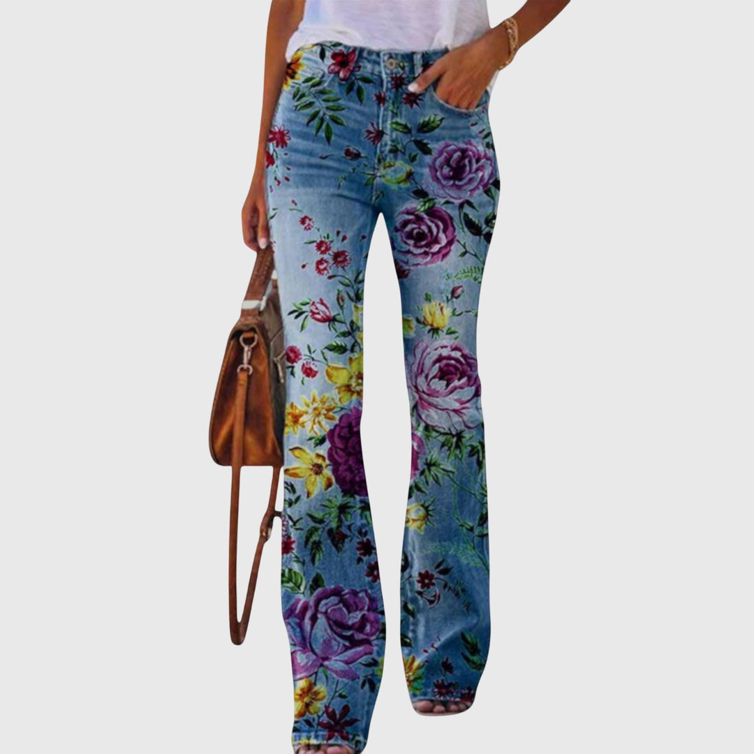 Annika | Floral Print Wide Leg Jeans Flared