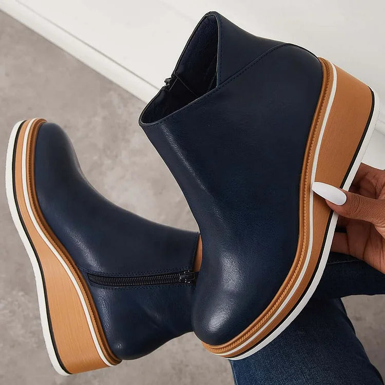 Rosa | Closed Toe Wedge Ankle Boots with Zipper