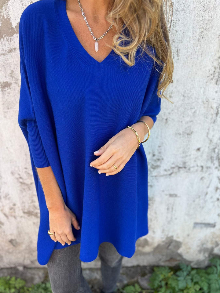 Fabia | Oversized V-Neck Knit Tunic Sweater