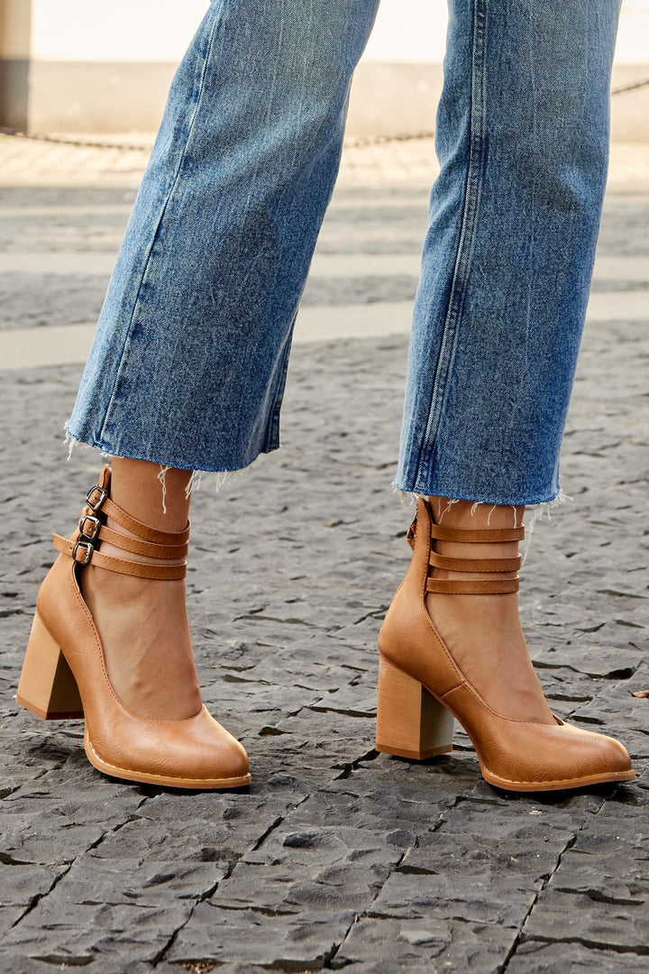 Vinca | Ankle Strap Block Heels with Buckles