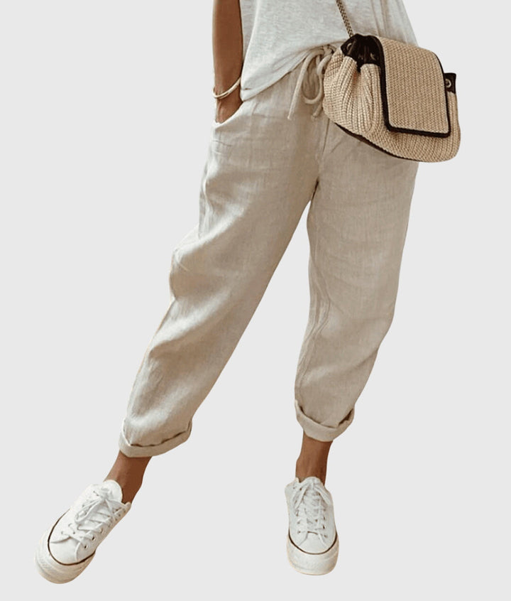 Eitana | Abstract Print Linen Pants with Drawstring