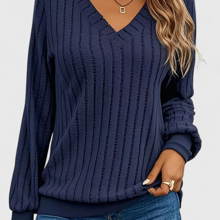 Zaneta | Ribbed V-Neck Sweater with Long Sleeves