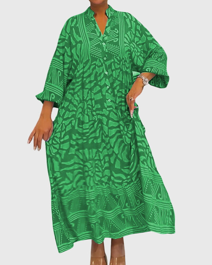 Cordeliaella | Printed V-Neck Maxi Dress with Sleeves