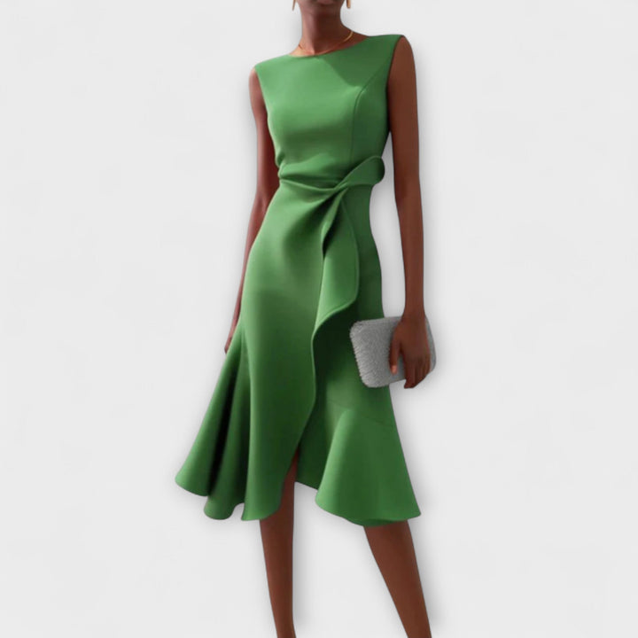 Clair | Draped Asymmetric Midi Dress