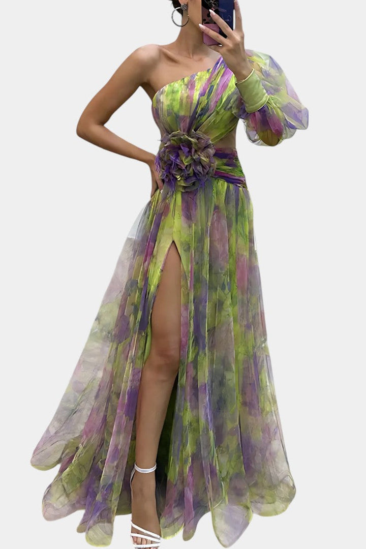 Thalassa | Floral One-Shoulder Maxi Dress with Slit