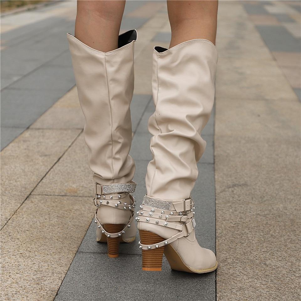 Pippa | Slouch Boots with Studded Strap Heel