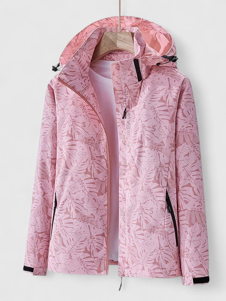 Minka | Tropical Leaf Print Waterproof Jacket Hooded