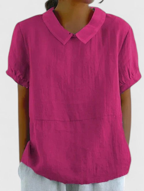 Genevieve | Collared Linen Short Sleeve Blouse