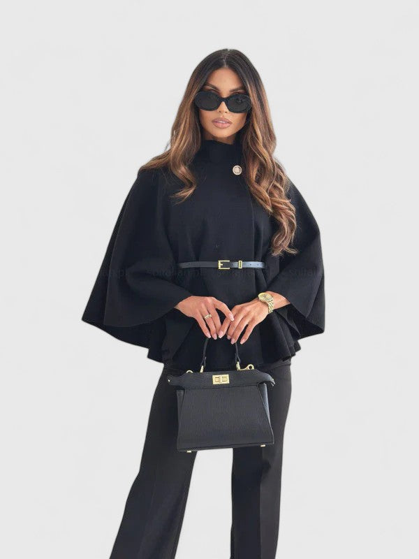 Augusta | Funnel Neck Coat with Belted Waist