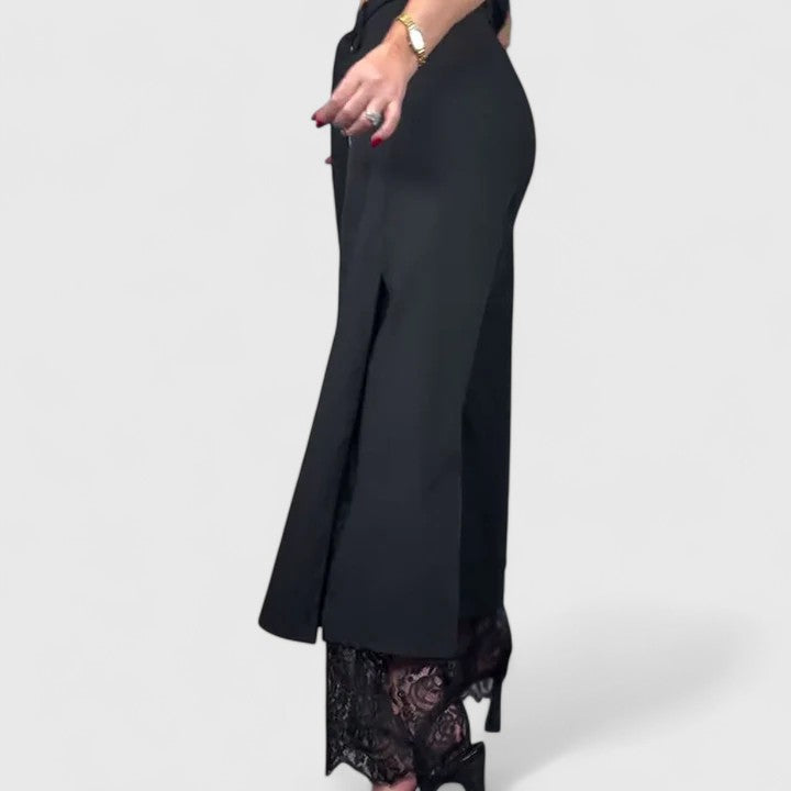 Shanti | Black Wide Leg Pants with Lace Hem