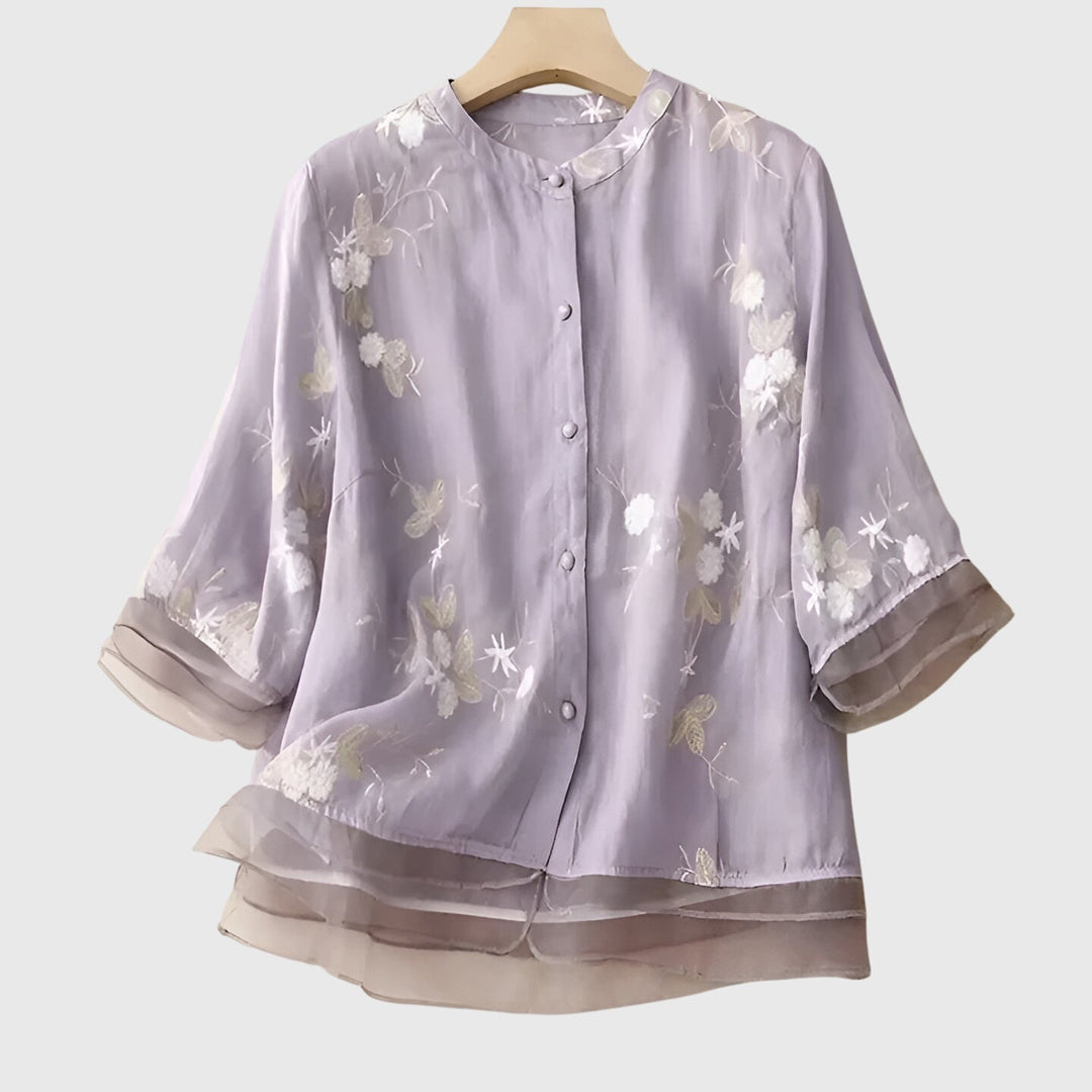 Jeannette | Embroidered Floral Blouse with 3/4 Sleeves