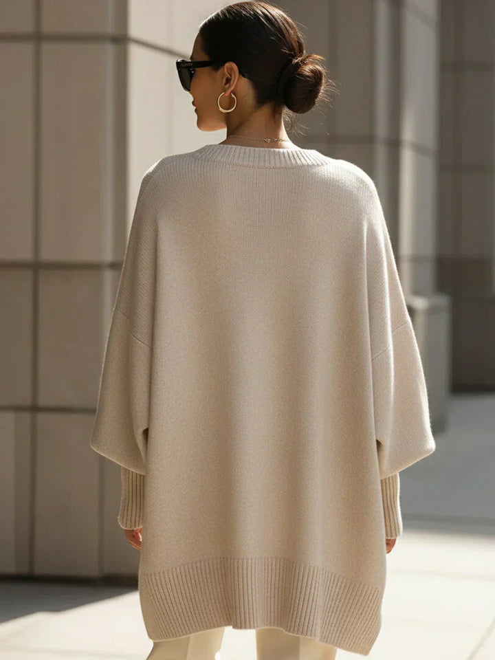 Patricia | Oversized Poncho Sweater with Ribbed Trim