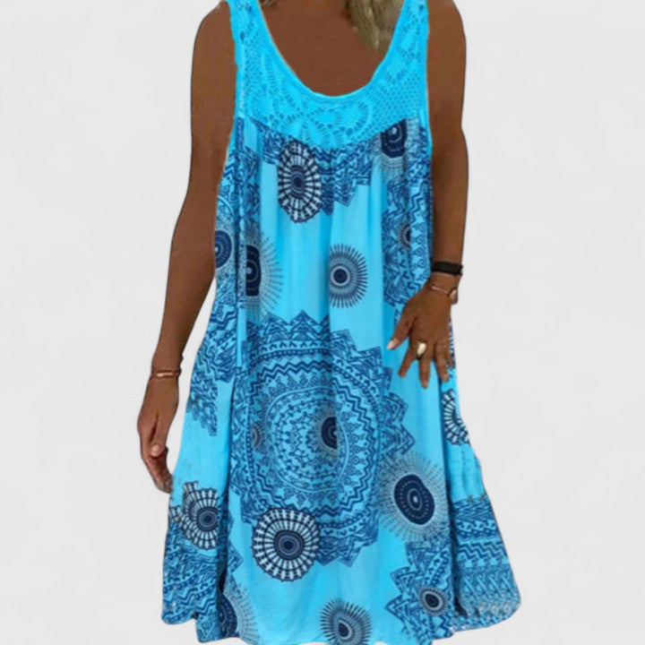 Marina | Boho Print Sundress with Lace Neckline