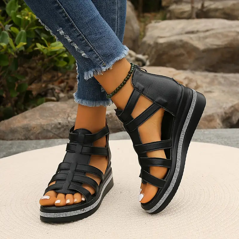 Francine | Gladiator Platform Sandals with Back Zip