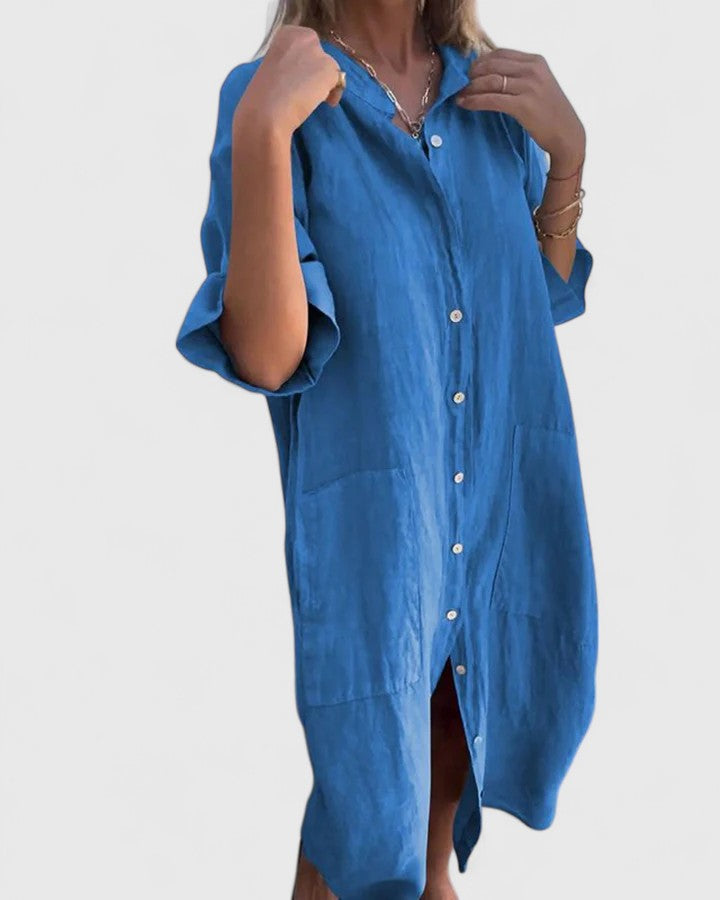 Bellatrixa | Oversized Linen Shirt Dress with Pockets