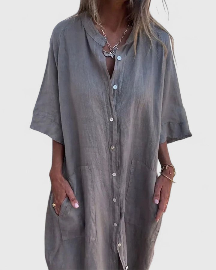 Bellatrixa | Oversized Linen Shirt Dress with Pockets