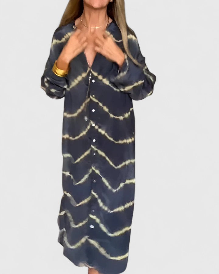 Elara | Black Tie-Dye Shirt Maxi Dress Long Sleeve