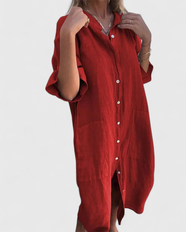 Bellatrixa | Oversized Linen Shirt Dress with Pockets