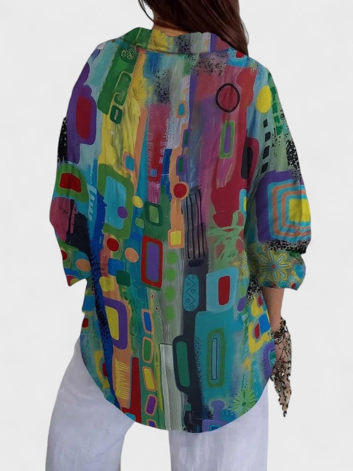 Fernanda | Multicolor Abstract Print Blouse with Long Sleeves