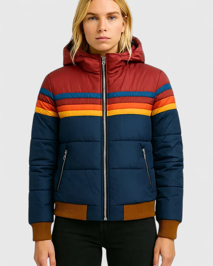 Sadie | Rainbow Striped Bomber Puffer Jacket with Zip