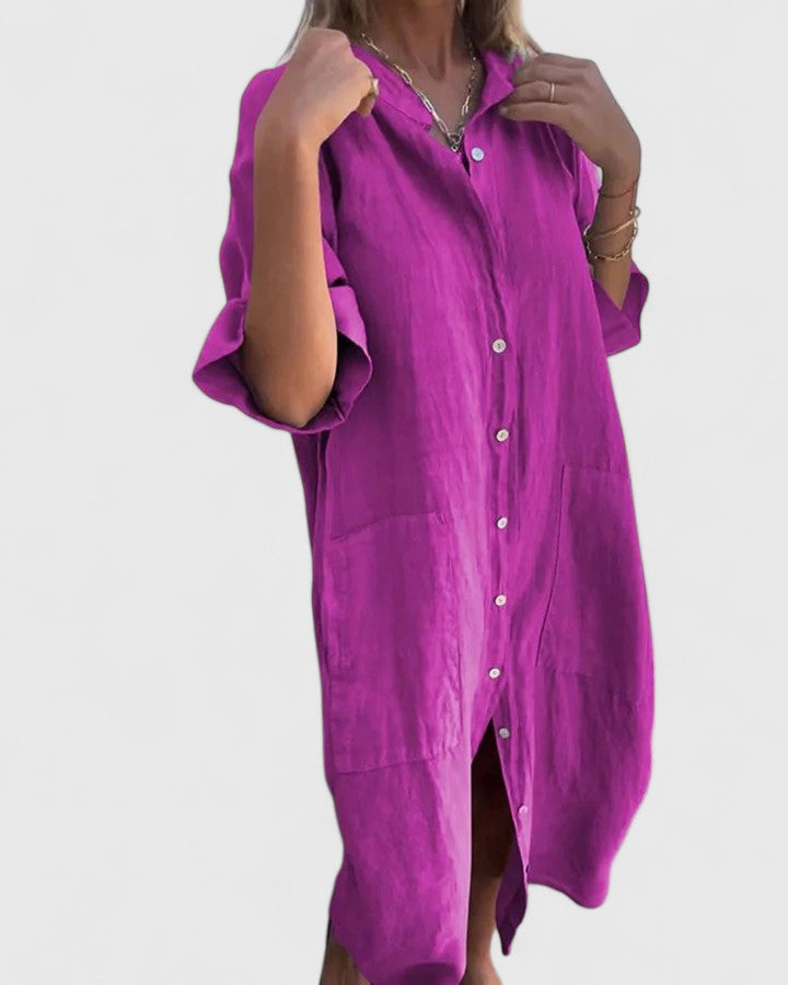 Bellatrixa | Oversized Linen Shirt Dress with Pockets