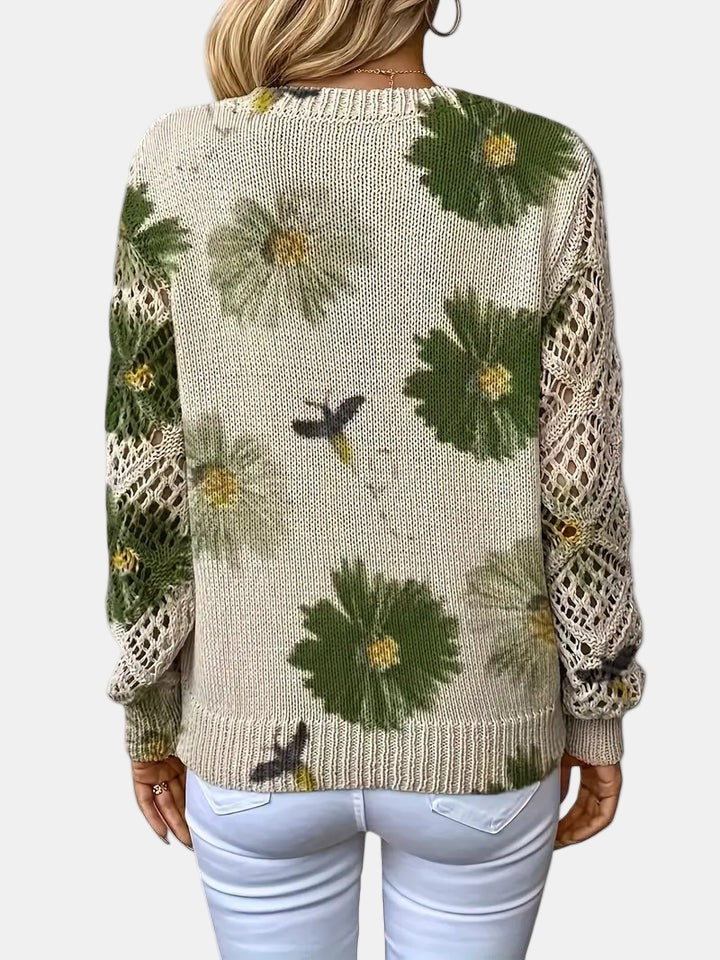 Latifa | Casual Floral V-Neck Crochet Sleeve Sweater