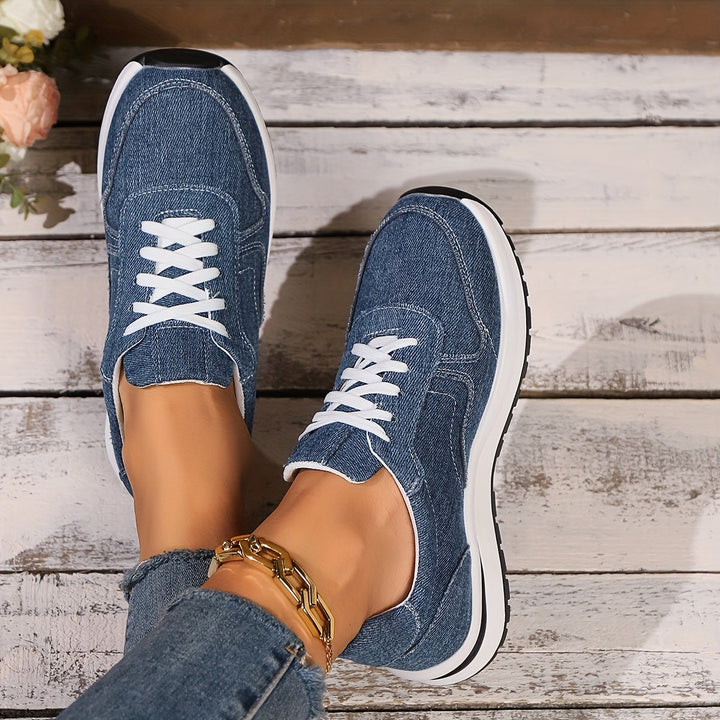 Eudora | Blue Denim Lace-Up Sneakers with Platform
