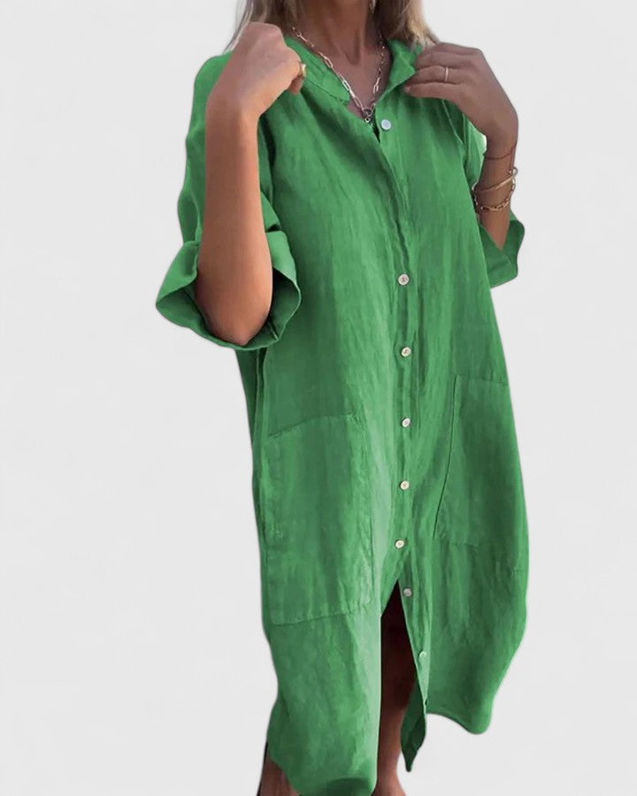 Bellatrixa | Oversized Linen Shirt Dress with Pockets