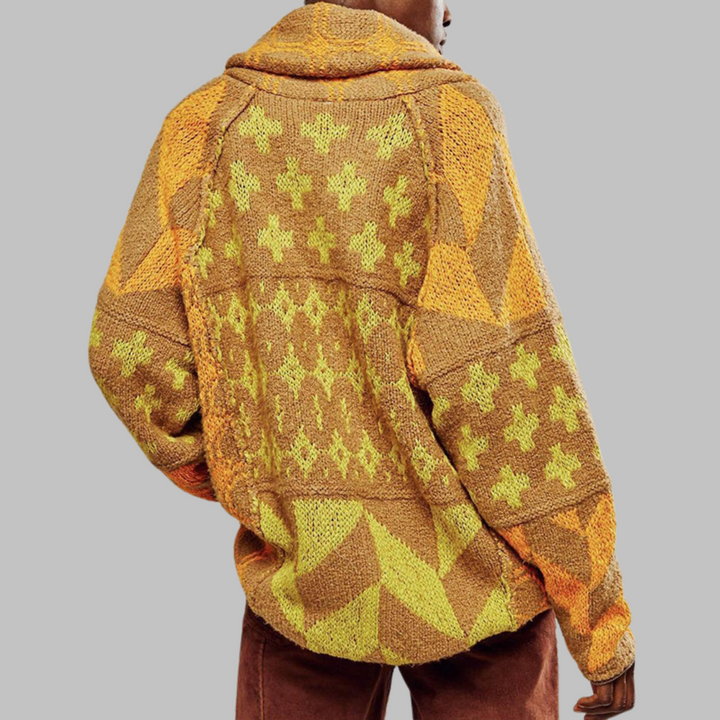 Julianne | Oversized Patchwork Knit Cardigan with Collar