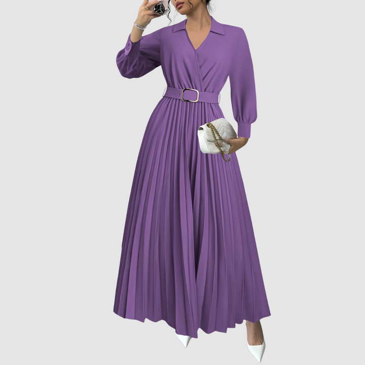 Soraya | Pleated Empire Waist Maxi Dress with Belt