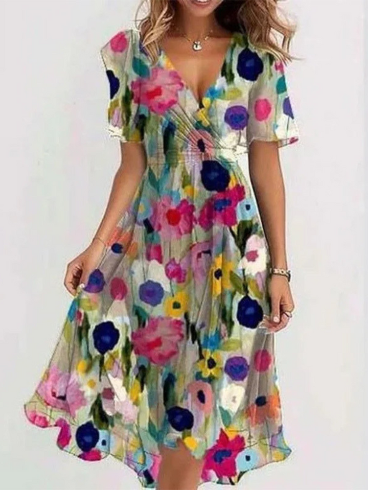 Wilhelmina | Floral Chiffon Empire Waist Dress V-Neck
