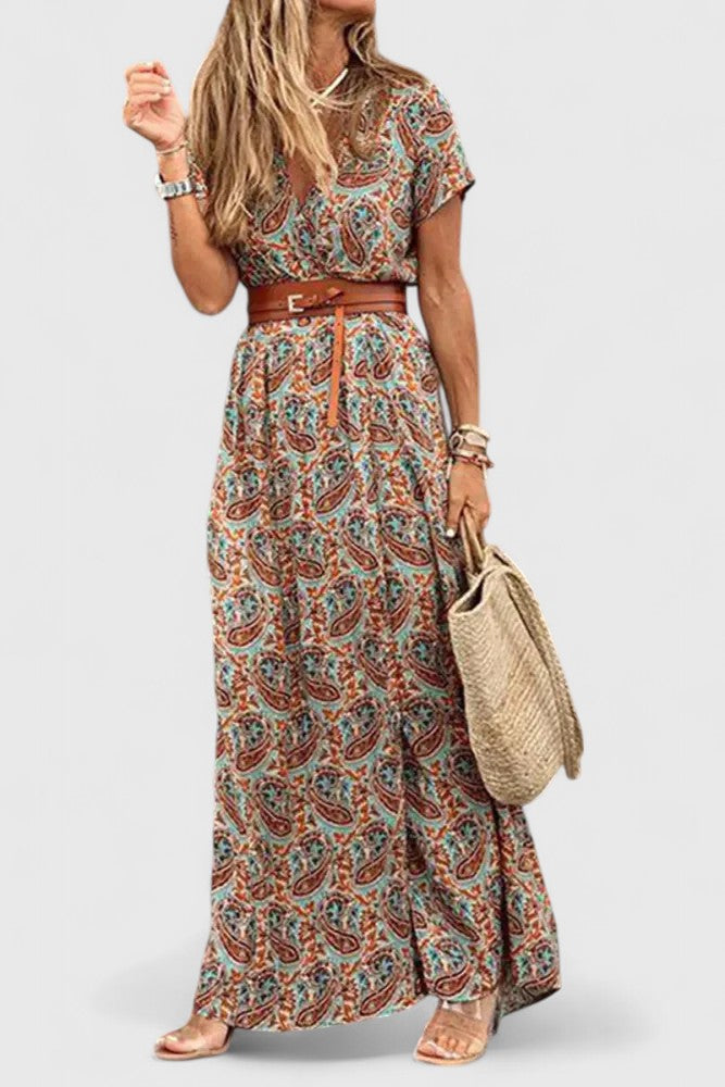 Saskia | Floral Boho Maxi Dress with Belt
