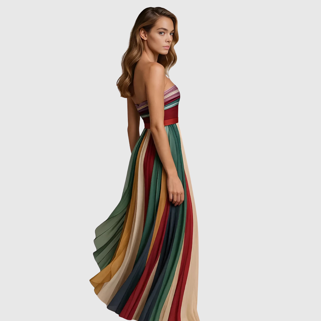Isolde | Multicolor Striped Strapless Maxi Dress