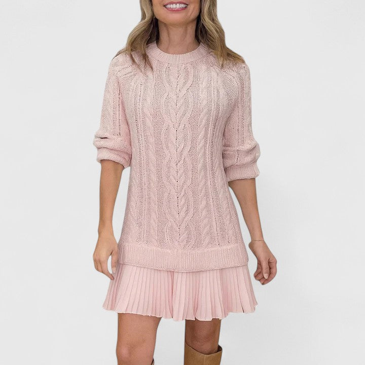 Ruthie | Cable Knit Sweater Dress with Pleated Hem