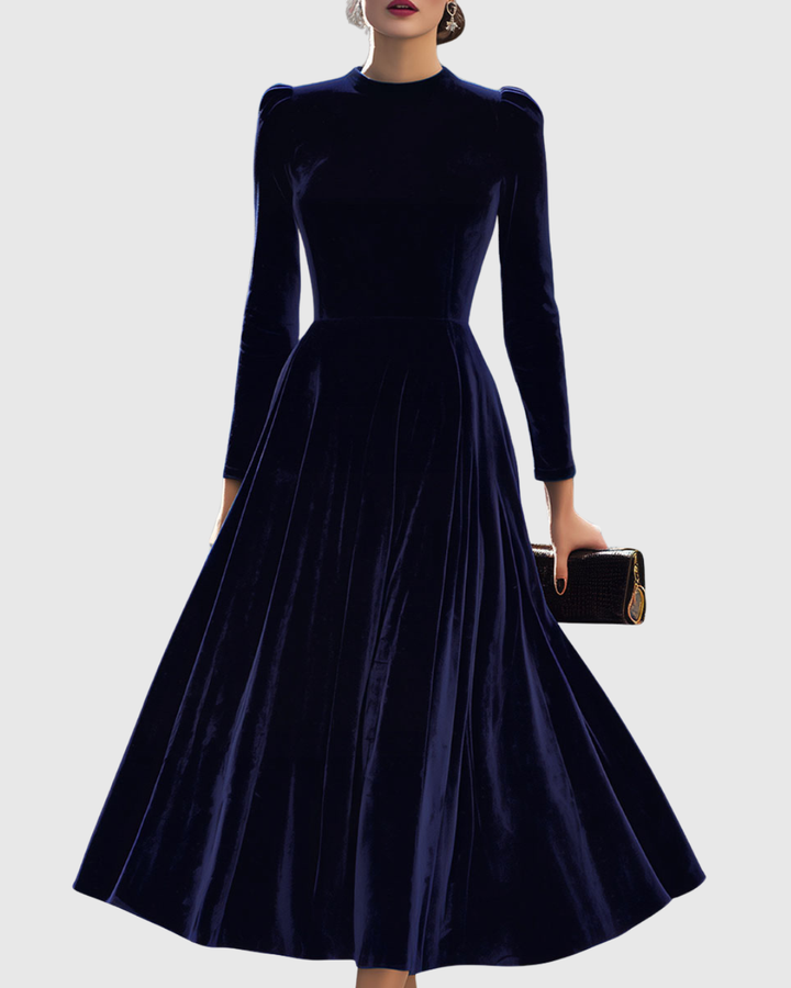 Cordelina | Navy Velvet Empire Waist Dress Long Sleeve
