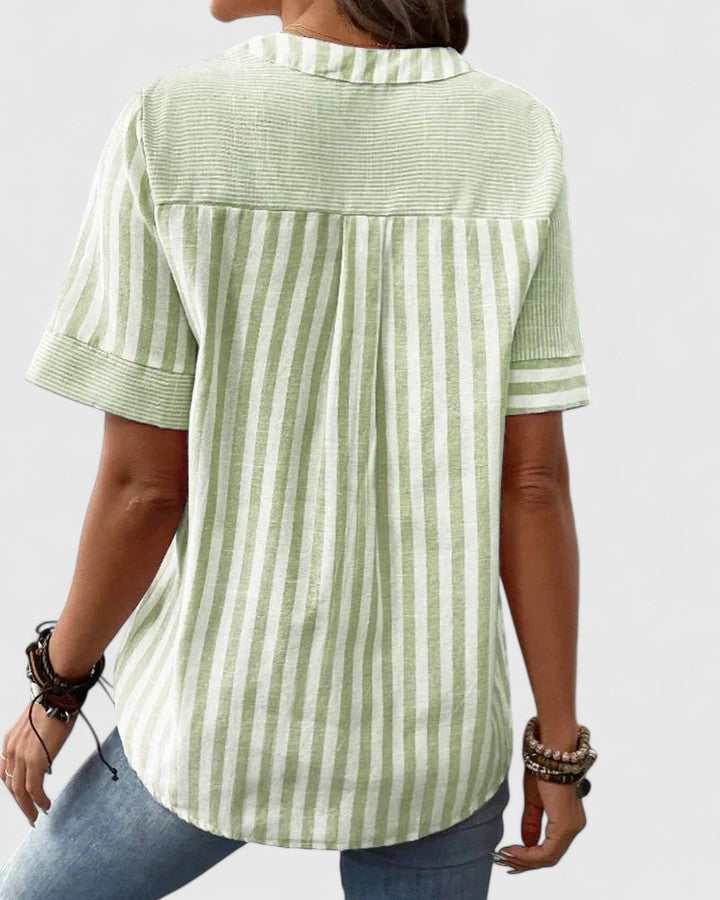 Averie | Striped Button-Up Blouse with Short Sleeves