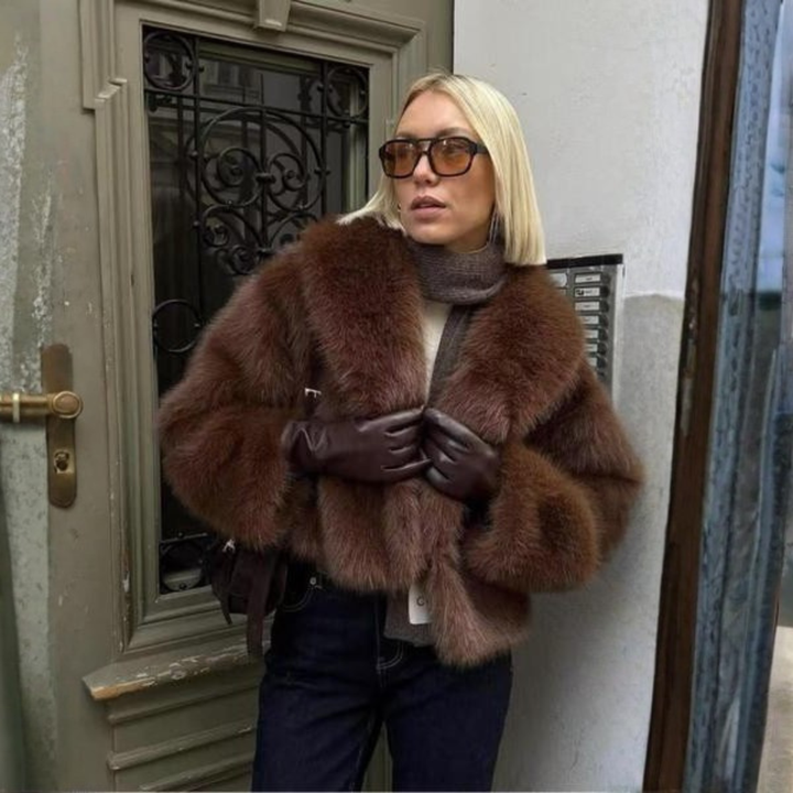 Leta | Cropped Faux Fur Coat with Collar