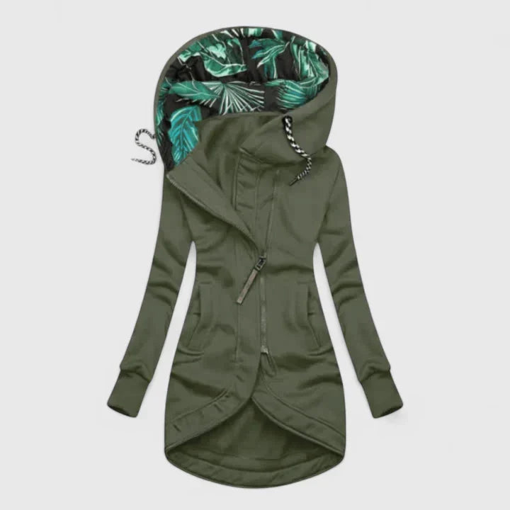 Eartha | Hooded Zip Jacket with Tropical Print Lining