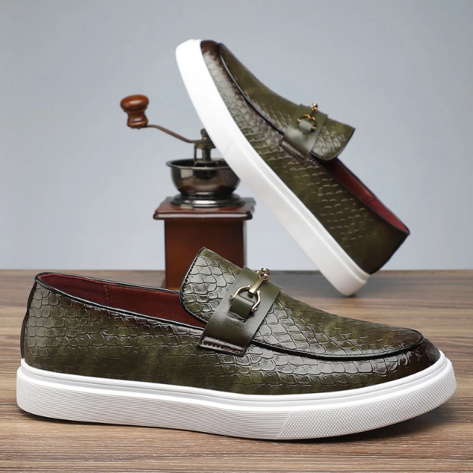 Collin | Textured Loafers Metal Bar Detail